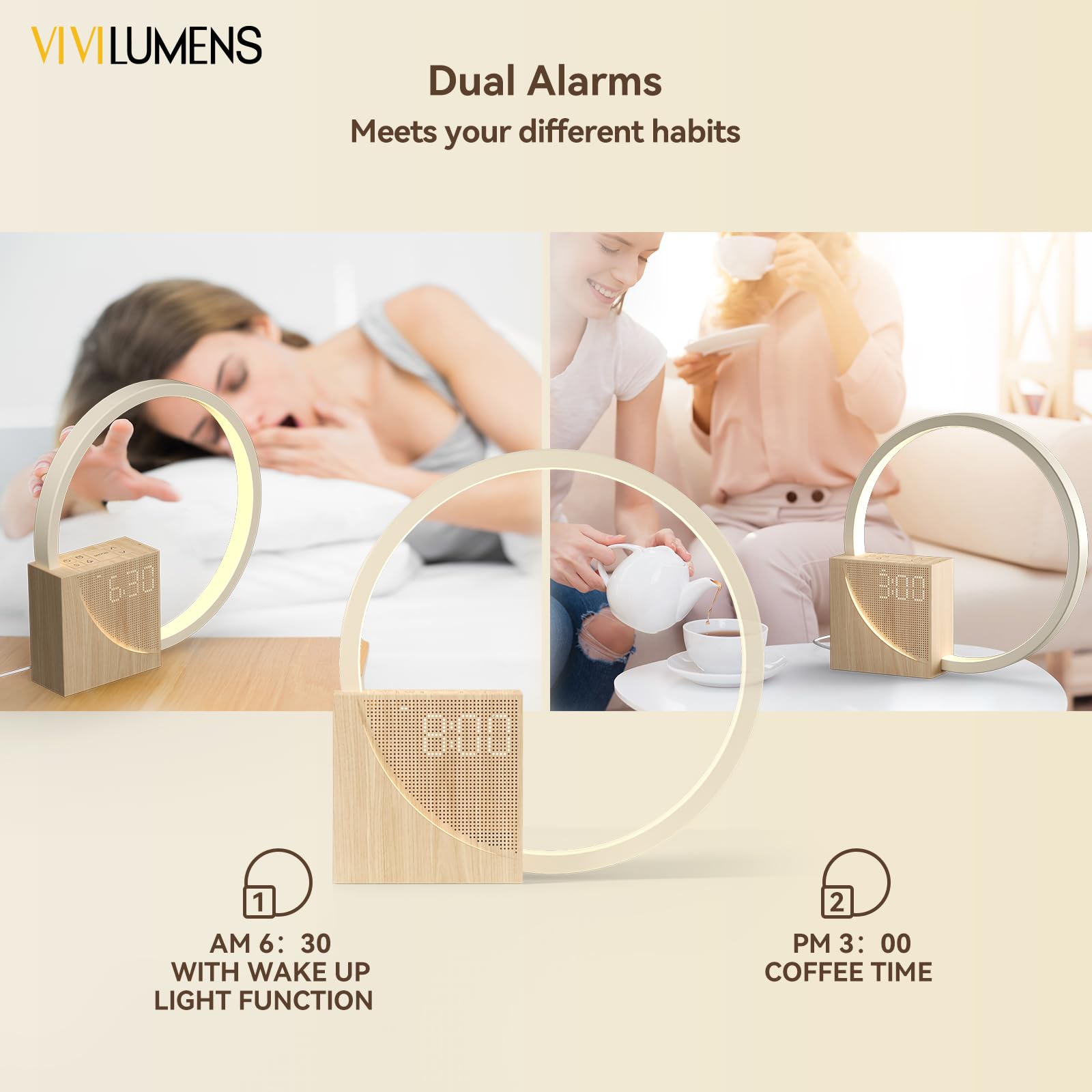 Touch Dimmable Bedside Lamp Sunrise Alarm Clock