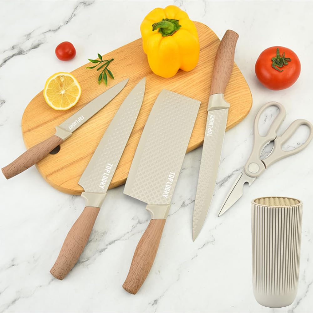 6-Piece Khaki Professional Kitchen Knife Set for Chef