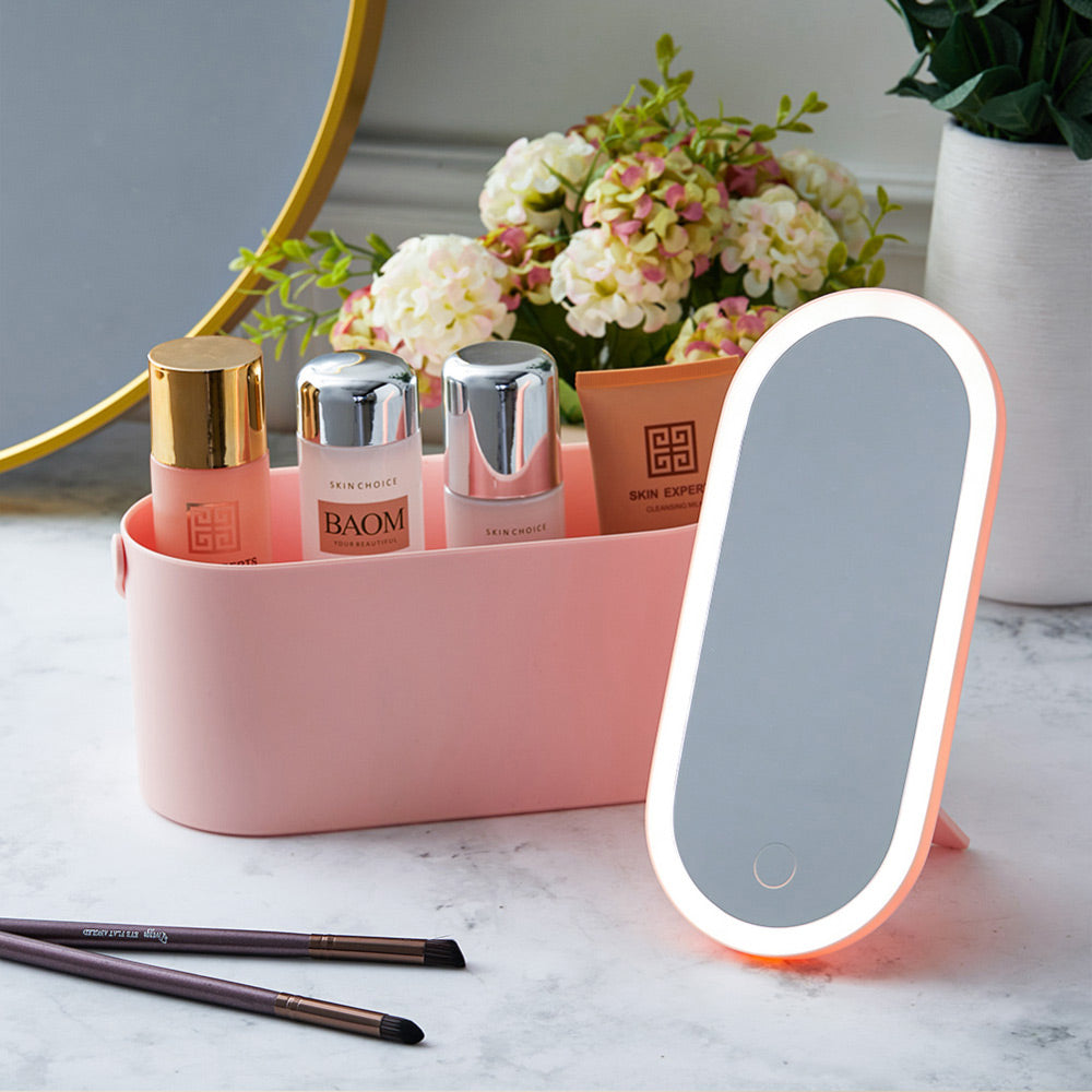 Travel Makeup Organizer Box with LED Mirror